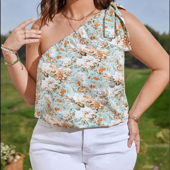 Boho Plus Size Floral Print One Shoulder Top Blouse - Picture 1 of 6